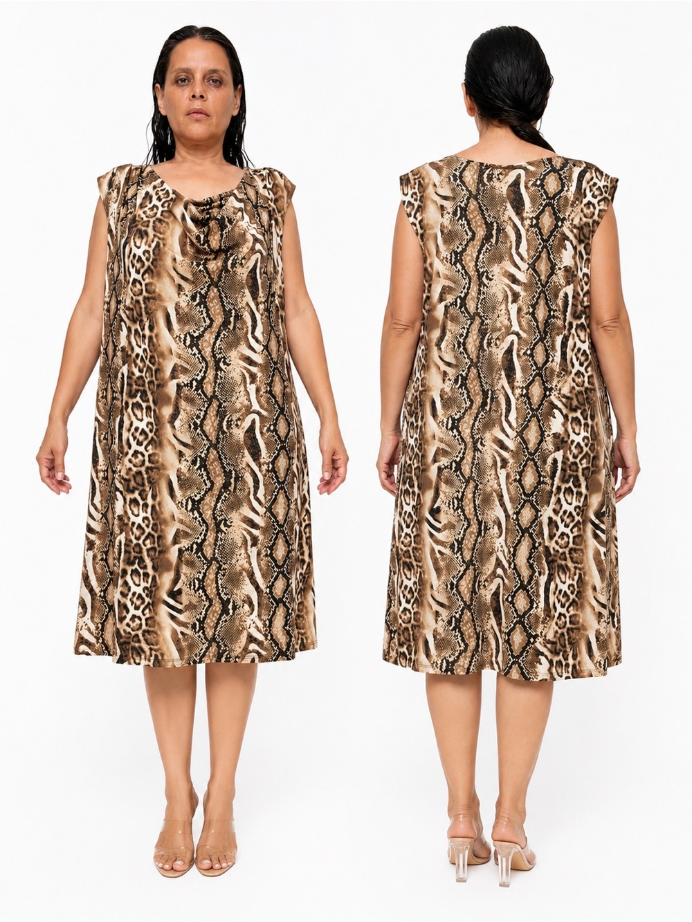 MSK Animal Print Midi Dress in Brown and Black